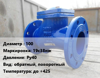Клапан стальной 100 19с38нж Ру40 обратный, поворотный до +425, вода, пар, приварной, шт цена от 7569 сом / шт, где купить, условия доставки в Оше и Ошской области